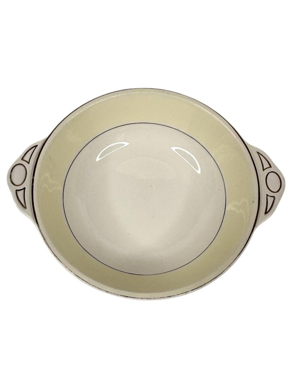 Vintage Johnson Brothers Pareek Pattern Serving Bowl Yellow Band Double Handles